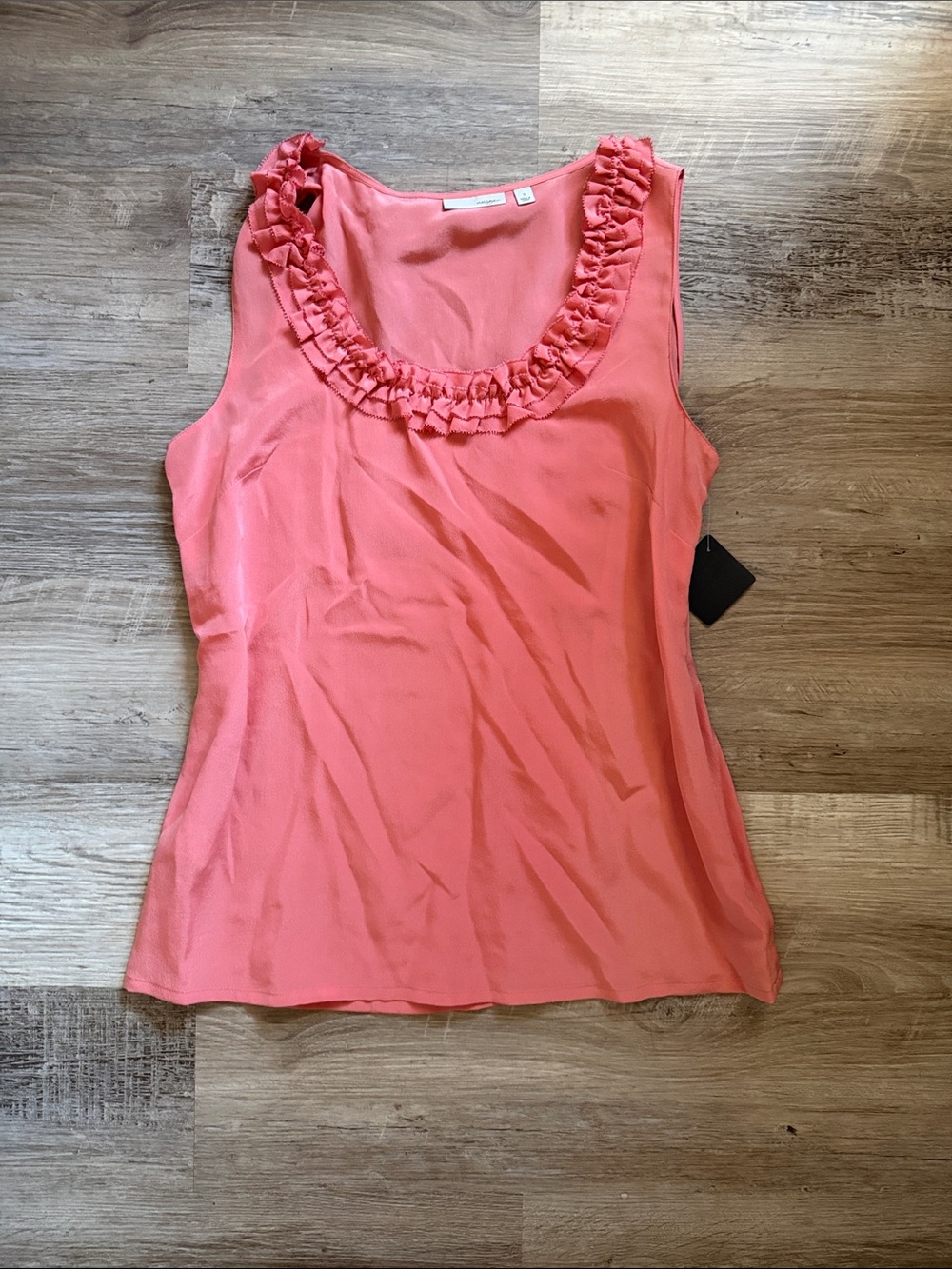 NWT Halogen Coral Scoop Ruffle Neck Sleeveless Silk Blouse